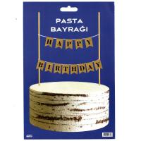 Happy Birthday Kraft Üzeri Siyah Pasta Bayrağı