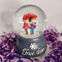True Love Şemsiyeli Çift Işıklı Müzikli Püskürtmeli Kar Küresi - Gri