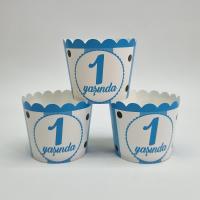 1 Yaş Temalı Mavi Cupcake (Muffin) Kabı (25 adet)