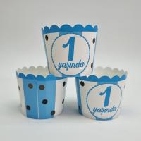 1 Yaş Temalı Mavi Cupcake (Muffin) Kabı (25 adet)