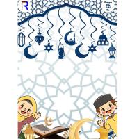 3D Hilal Kandil Ve Ramazan Temalı 10lu Tavan Sarkıt Süsü - Lacivert