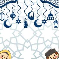 3D Hilal Kandil Ve Ramazan Temalı 10lu Tavan Sarkıt Süsü - Lacivert