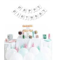 Beyaz Üzeri Gümüş (Gri) Happy Birthday Banner