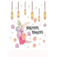 Çiçek Temalı Fenerli Hoşgeldin Ramazan Dekoratif Cam Duvar Sticker Seti