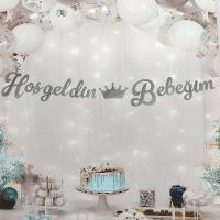 Hoşgeldin Bebeğim Kaligrafi Banner - Gümüş