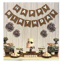 Kraft Renk Üzeri Gümüş Happy Birthday Banner