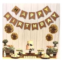 Kraft Renk Üzeri Gold Happy Birthday Banner