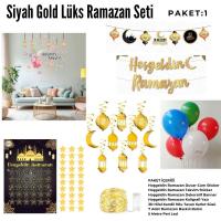 Siyah Gold Lüks Hoşgeldin Ramazan Temalı Stickerlı Ledli Süsleme Seti 7 Parça (Paket:1)