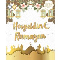 Siyah Gold Lüks Hoşgeldin Ramazan Temalı Stickerlı Ledli Süsleme Seti 7 Parça (Paket:1)