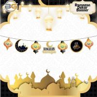 Siyah Gold Lüks Hoşgeldin Ramazan Temalı Stickerlı Ledli Süsleme Seti 7 Parça (Paket:1)