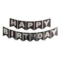 Siyah Üzeri Gümüş (Gri) Happy Birthday Banner