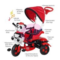 Babyhope 127 Little Panda Ebeveyn Kontrollü Tenteli Müzikli Tricycle Üç Teker Bisiklet - Kırmızı Siyah