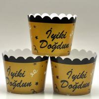 Gold Üzeri Siyah Yazılı İyi Ki Doğdun Cupcake (Muffin) Kabı (25 adet)