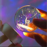 Işıklı Ahşap Standlı 3D Geyik Temalı Kristal Küre-Ahşap Tabanlı Gece Lambası
