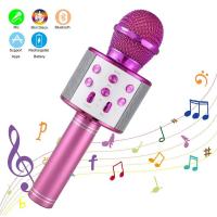 Karaoke Mikrofon Bluetooth Hoparlör Usb Sd Kart ve Aux Girişli - Pembe