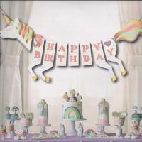 Unicorn Temalı 3D Happy Birthday Banner